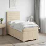 vidaXL LED boxspring posteľ s matracom Krémová 80 x 200 cm Látka – Obrázok 4