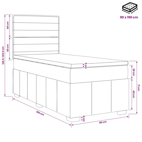 vidaXL LED boxspring posteľ s matracom Tmavosivá 90 x 190 cm Látka – Obrázok 11