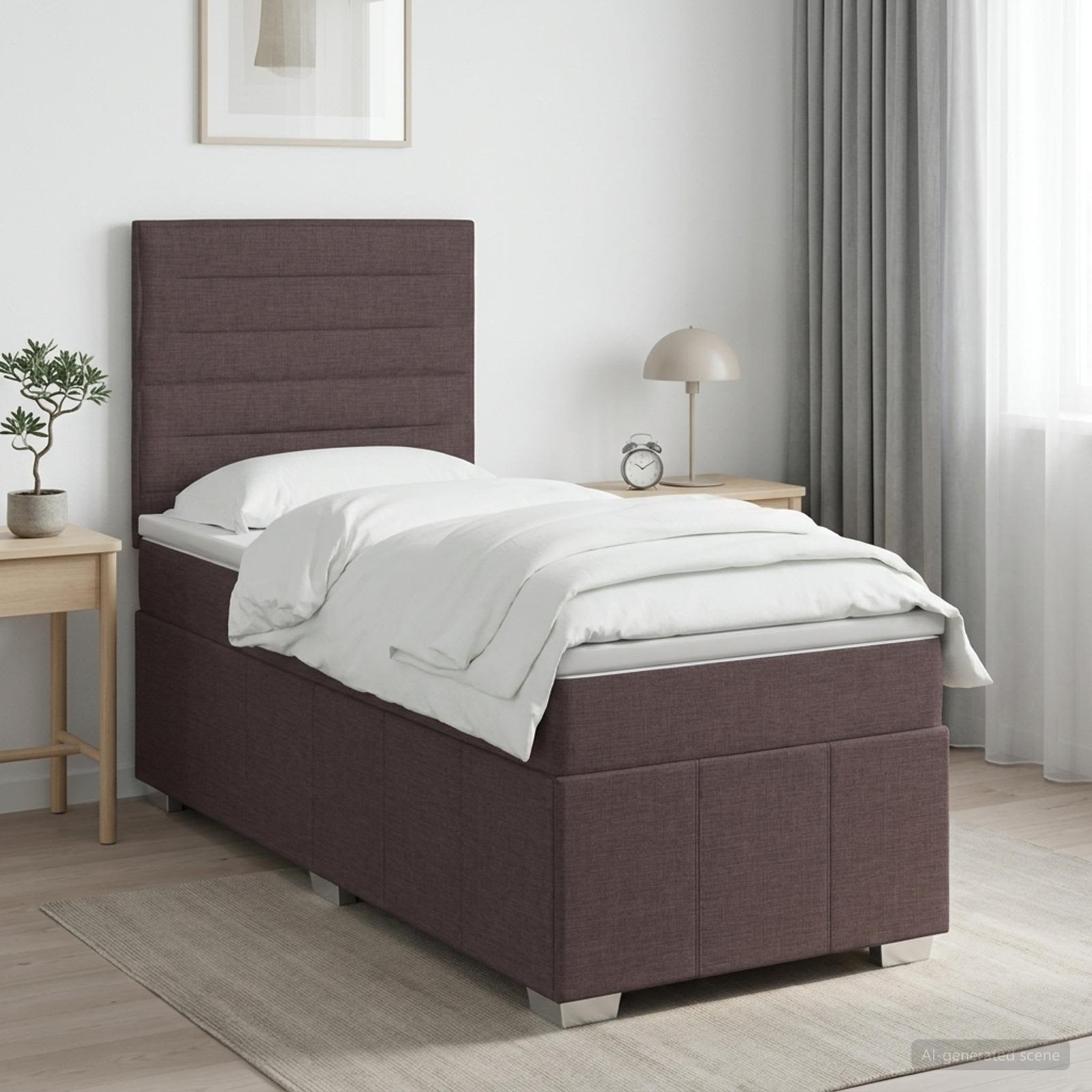 3455510_1.jpg vidaXL LED boxspring posteľ s matracom Tmavohnedá 90 x 200 cm Látka – Obrázok 1