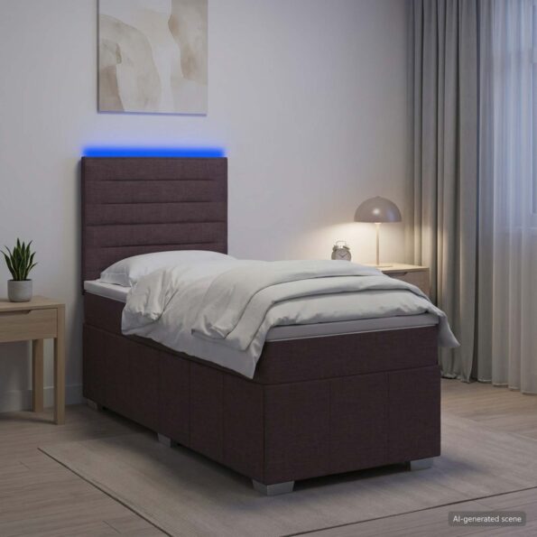 vidaXL LED boxspring posteľ s matracom Tmavohnedá 90 x 200 cm Látka – Obrázok 13