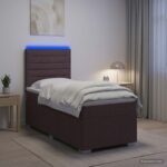 vidaXL LED boxspring posteľ s matracom Tmavohnedá 90 x 200 cm Látka – Obrázok 4