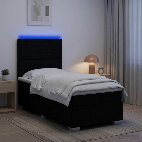 vidaXL LED boxspring posteľ s matracom Čierna 100 x 200 cm Látka – Obrázok 12