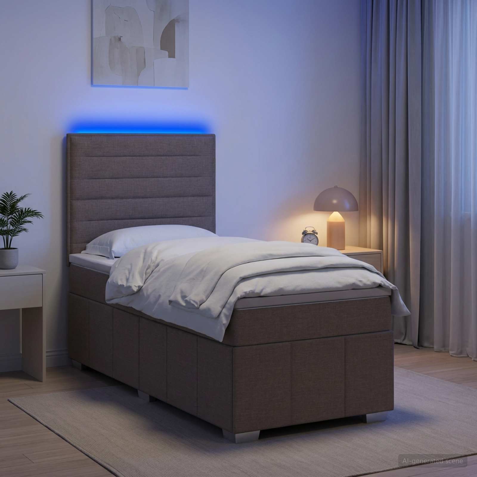 3455532_1.jpg vidaXL LED boxspring posteľ s matracom Sivohnedá 100 x 200 cm Látka – Obrázok 1