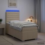vidaXL LED boxspring posteľ s matracom Krémová 100 x 200 cm Látka