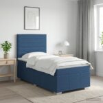 vidaXL LED boxspring posteľ s matracom Modrá 100 x 200 cm Látka