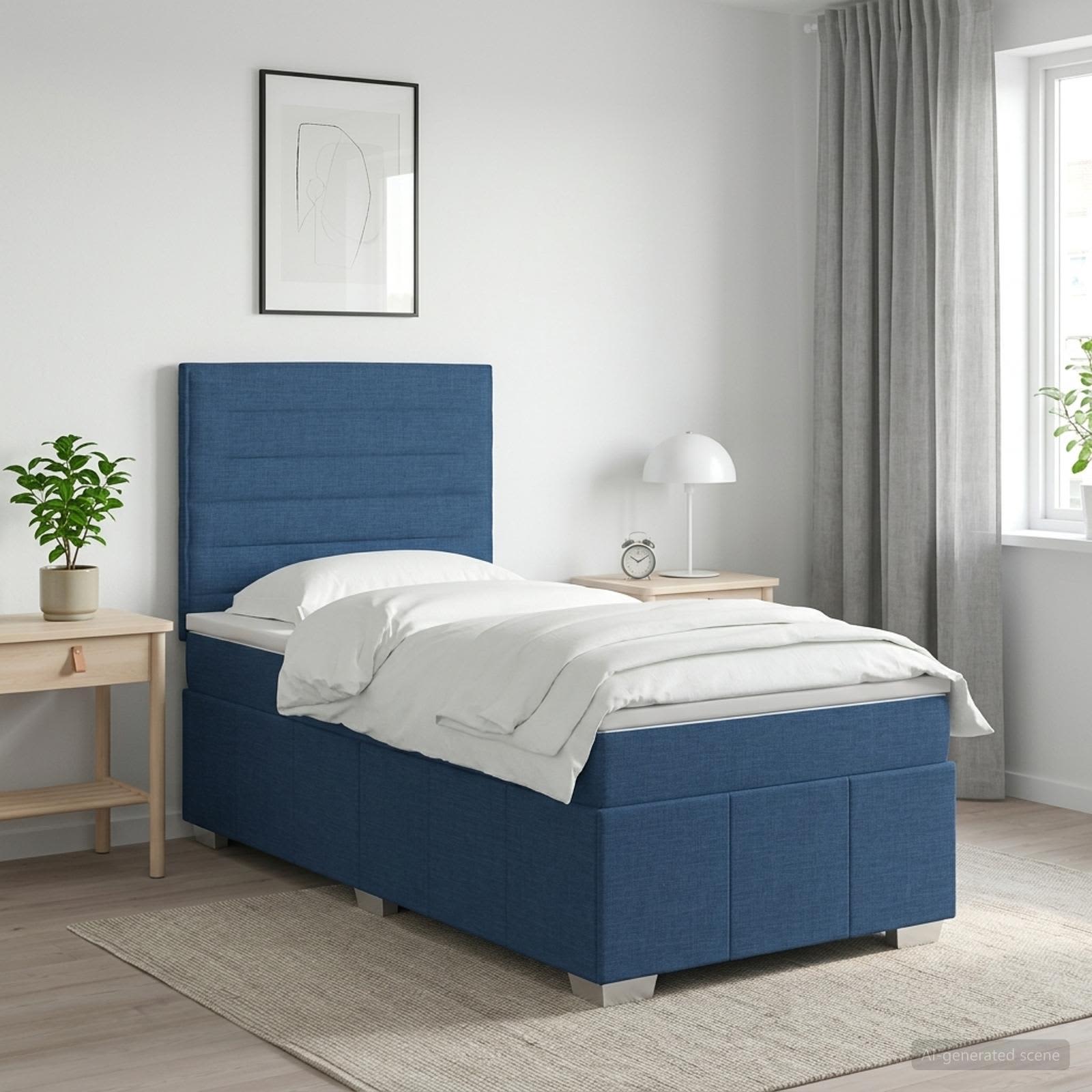 3455534_1.jpg vidaXL LED boxspring posteľ s matracom Modrá 100 x 200 cm Látka – Obrázok 1