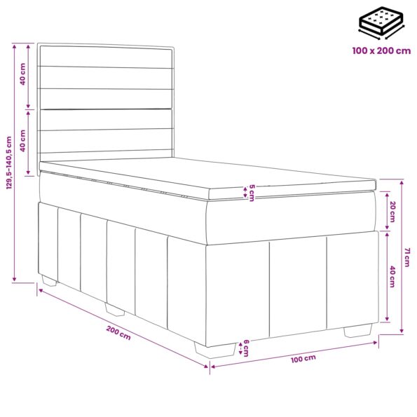 vidaXL LED boxspring posteľ s matracom Modrá 100 x 200 cm Látka – Obrázok 12