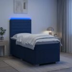 vidaXL LED boxspring posteľ s matracom Modrá 100 x 200 cm Látka – Obrázok 4