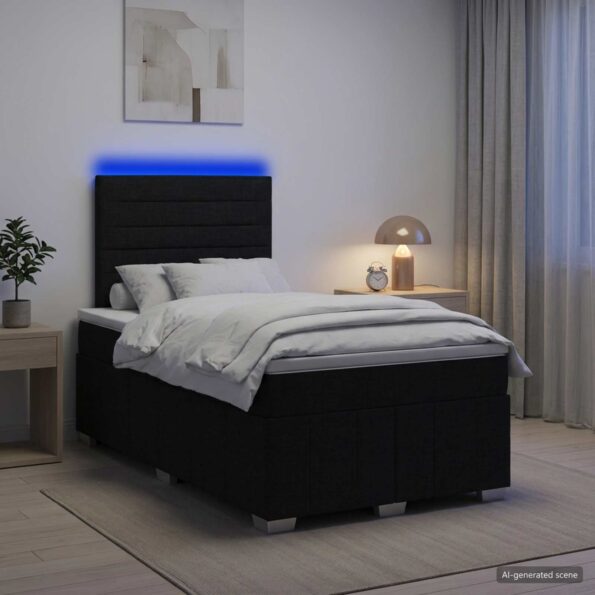 vidaXL LED boxspring posteľ s matracom Čierna 120 x 190 cm Látka – Obrázok 4