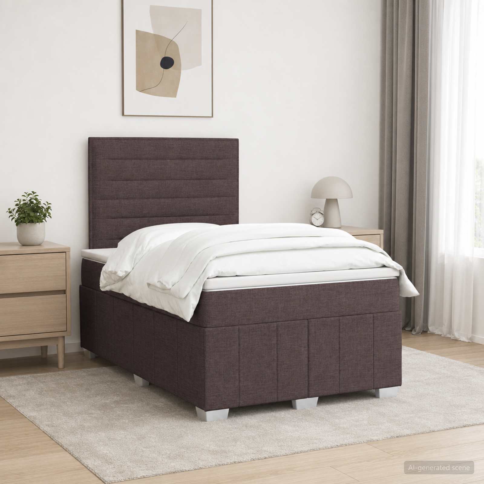 3455552_1.jpg vidaXL LED boxspring posteľ s matracom Tmavohnedá 120 x 190 cm Látka – Obrázok 1