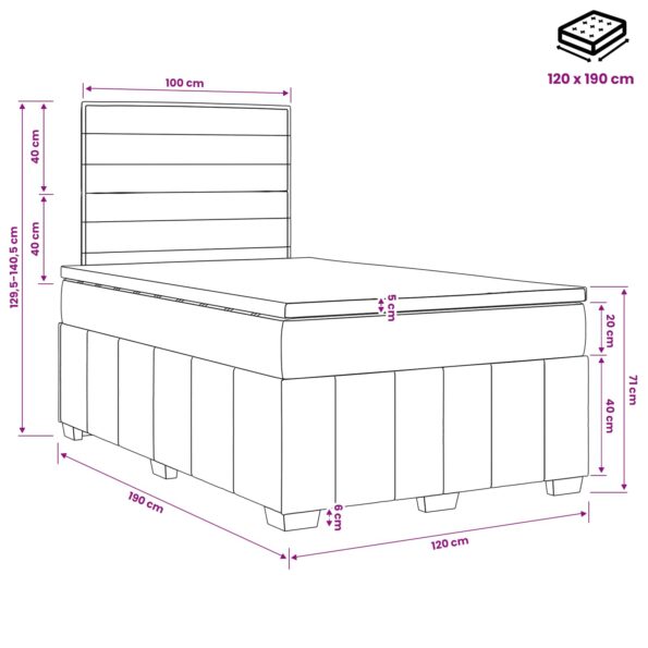 vidaXL LED boxspring posteľ s matracom Tmavohnedá 120 x 190 cm Látka – Obrázok 11