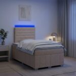vidaXL LED boxspring posteľ s matracom Krémová 120 x 190 cm Látka – Obrázok 13