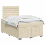 vidaXL LED boxspring posteľ s matracom Krémová 120 x 190 cm Látka – Obrázok 2