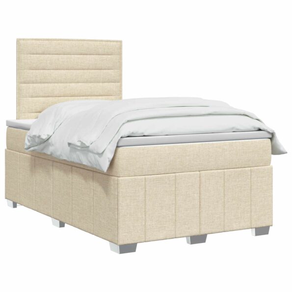 vidaXL LED boxspring posteľ s matracom Krémová 120 x 190 cm Látka – Obrázok 2