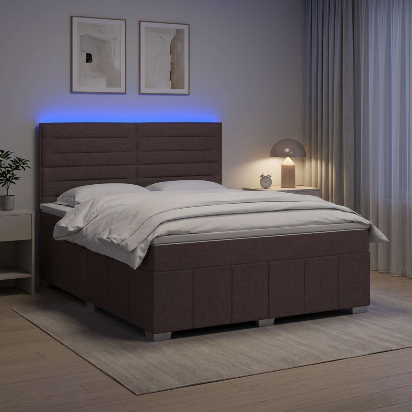 3455615_1.jpg vidaXL LED boxspring posteľ s matracom Tmavohnedá 140 x 200 cm Látka – Obrázok 1
