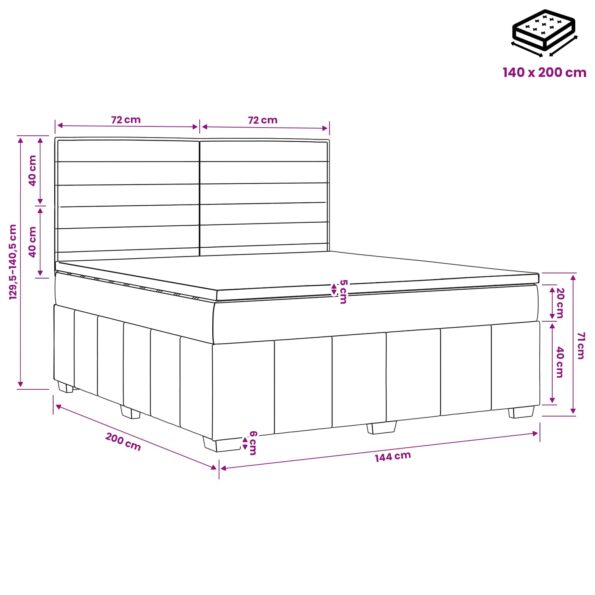 vidaXL LED boxspring posteľ s matracom Tmavohnedá 140 x 200 cm Látka – Obrázok 12