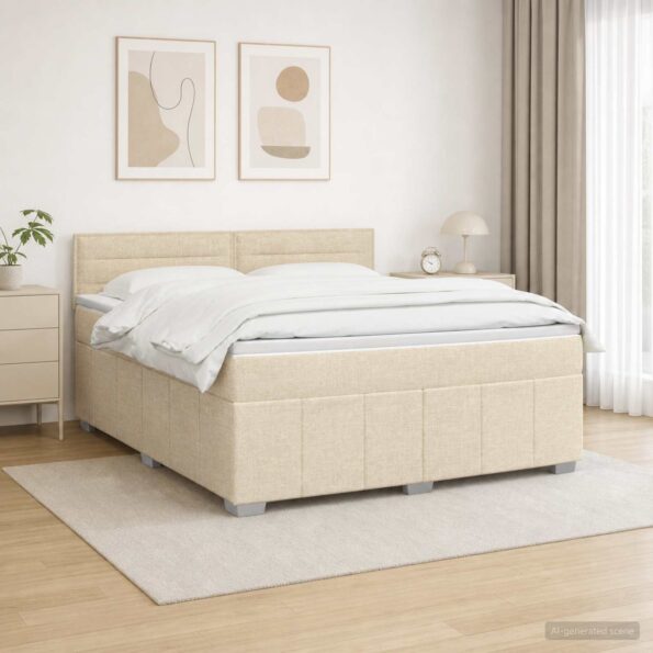 vidaXL LED boxspring posteľ s matracom Krémová 140 x 200 cm Látka – Obrázok 11