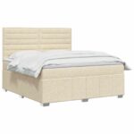 vidaXL LED boxspring posteľ s matracom Krémová 140 x 200 cm Látka – Obrázok 2