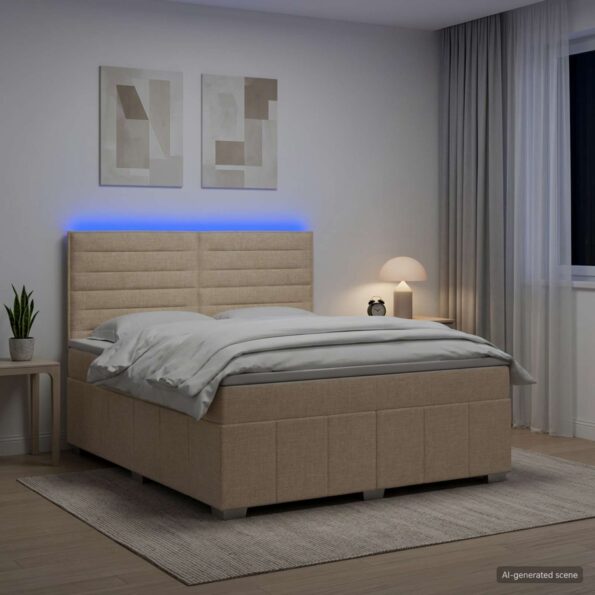 vidaXL LED boxspring posteľ s matracom Krémová 140 x 200 cm Látka – Obrázok 12