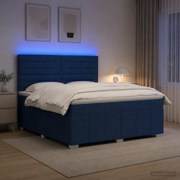 vidaXL LED boxspring posteľ s matracom Modrá 140 x 200 cm Látka – Obrázok 12