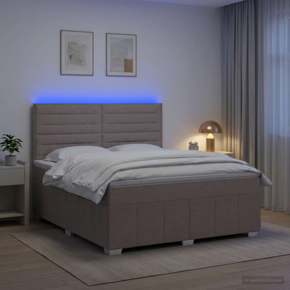 vidaXL LED boxspring posteľ s matracom Sivohnedá 160 x 200 cm Látka – Obrázok 4