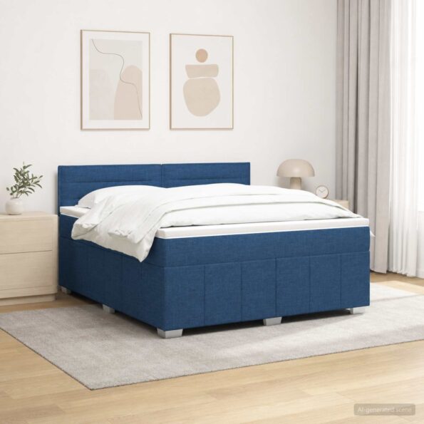 vidaXL LED boxspring posteľ s matracom Modrá 160 x 200 cm Látka – Obrázok 4