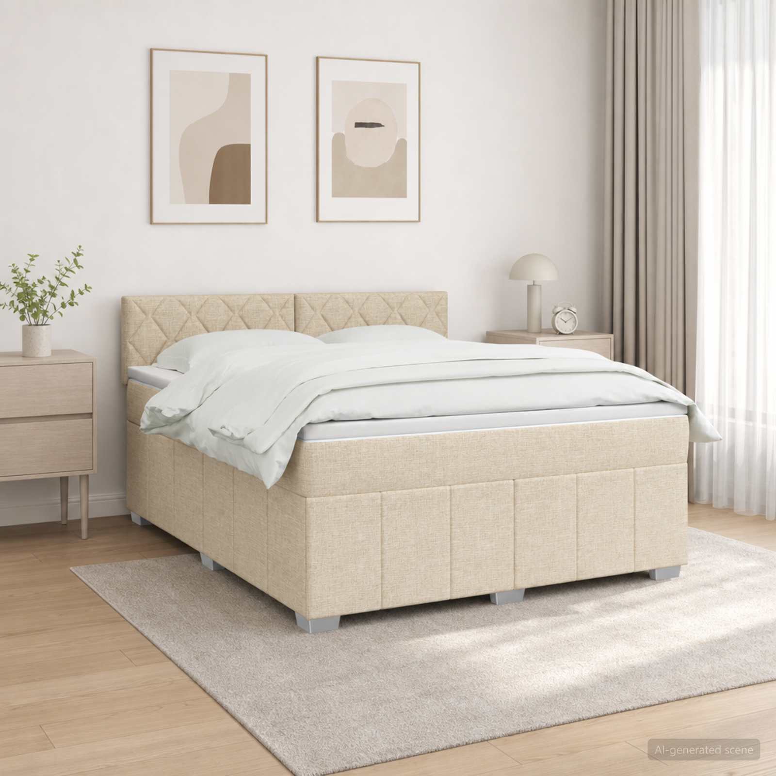 3455652_1.jpg vidaXL LED boxspring posteľ s matracom Krémová 160 x 200 cm Látka – Obrázok 1
