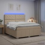 vidaXL LED boxspring posteľ s matracom Krémová 160 x 200 cm Látka – Obrázok 4