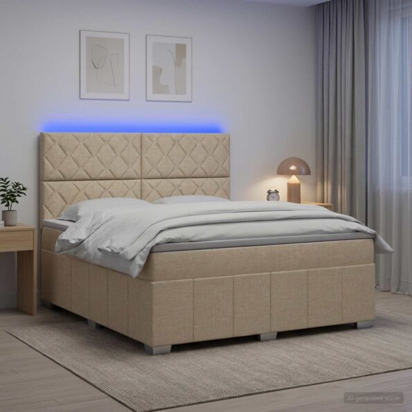 vidaXL LED boxspring posteľ s matracom Krémová 160 x 200 cm Látka – Obrázok 4