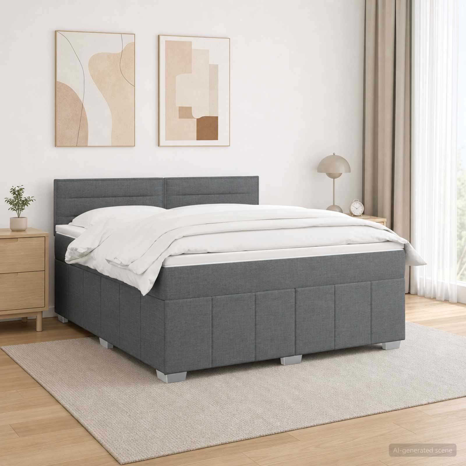 3455655_1.jpg vidaXL LED boxspring posteľ s matracom Tmavosivá 180 x 200 cm Látka – Obrázok 1