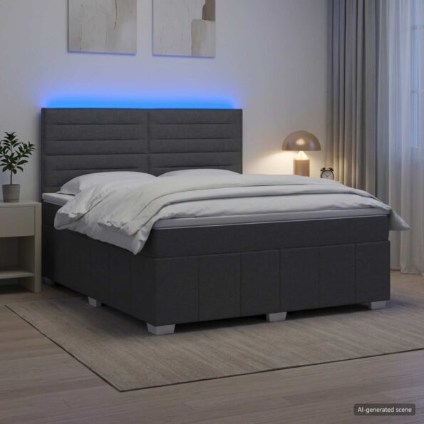 vidaXL LED boxspring posteľ s matracom Tmavosivá 180 x 200 cm Látka – Obrázok 4