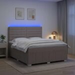 vidaXL LED boxspring posteľ s matracom Sivohnedá 180 x 200 cm Látka – Obrázok 4