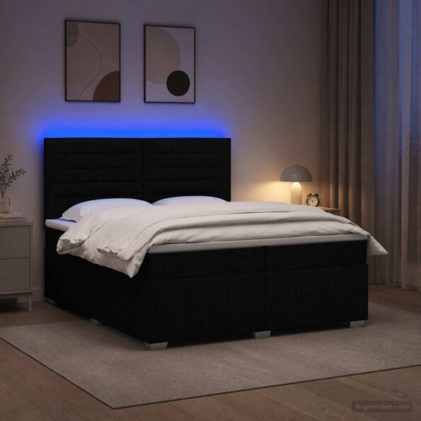 vidaXL LED boxspring posteľ s matracom Čierna 200 x 200 cm Látka – Obrázok 13