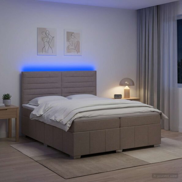 vidaXL LED boxspring posteľ s matracom Sivohnedá 200 x 200 cm Látka – Obrázok 4