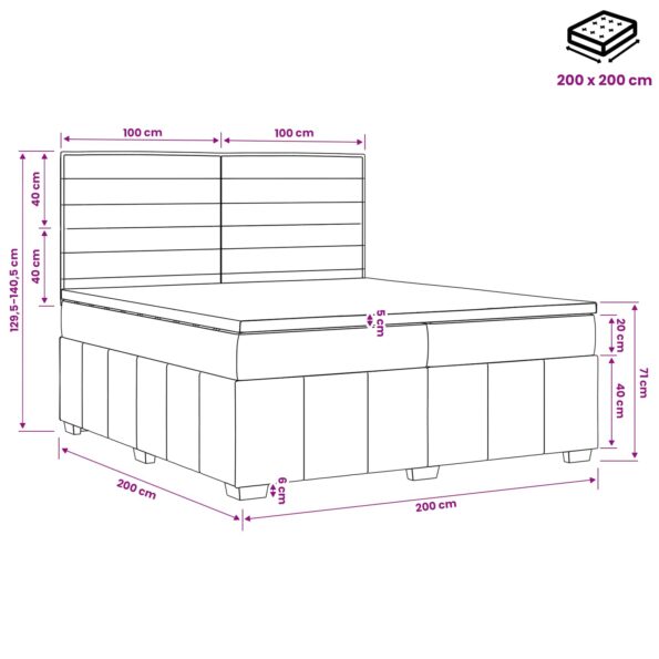 vidaXL LED boxspring posteľ s matracom Modrá 200 x 200 cm Látka – Obrázok 13