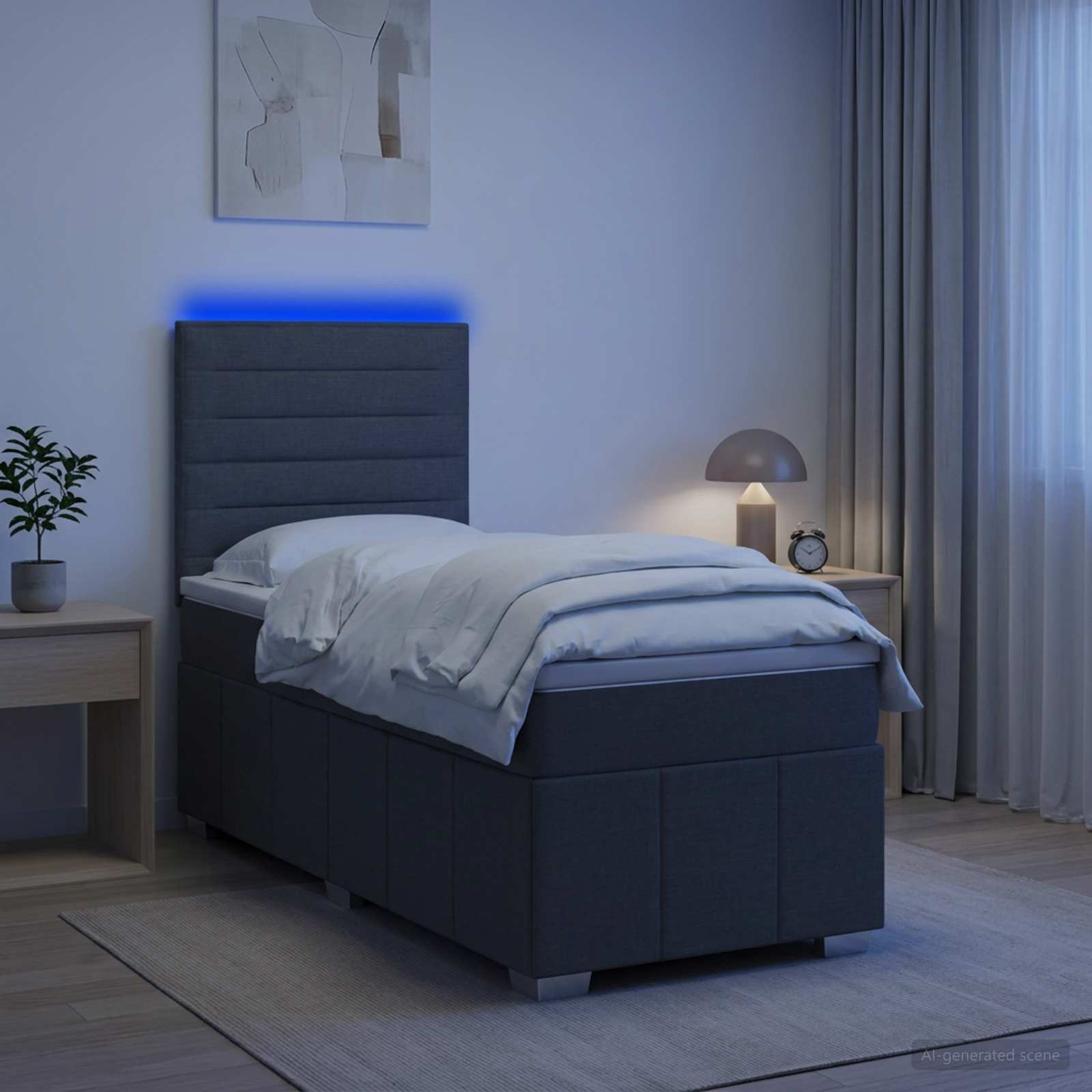 3455697_1.jpg vidaXL LED boxspring posteľ s matracom Tmavosivá 90 x 190 cm Látka – Obrázok 1