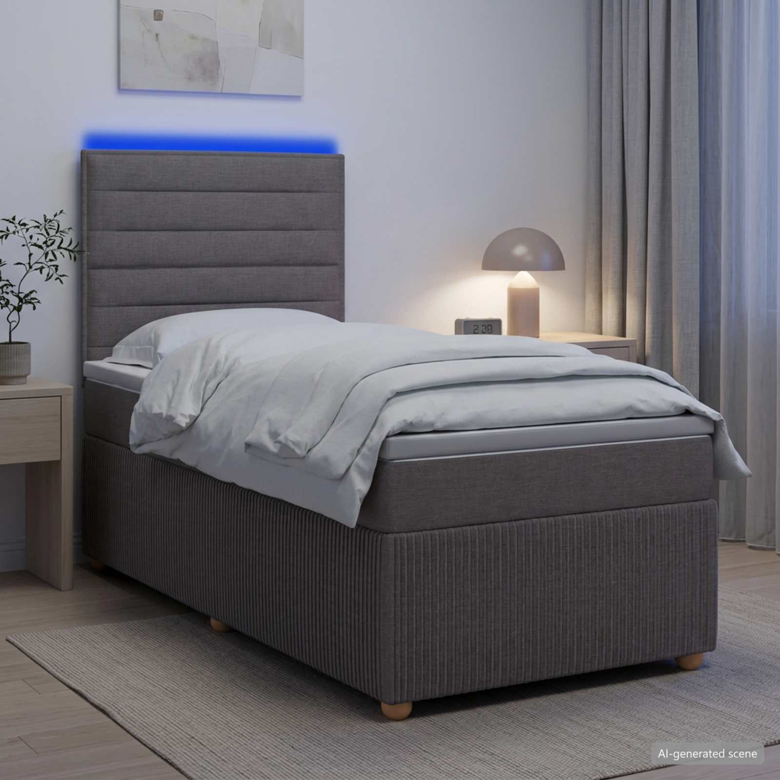 3455724_1.jpg vidaXL LED boxspring posteľ s matracom Sivohnedá 80 x 200 cm Látka – Obrázok 1