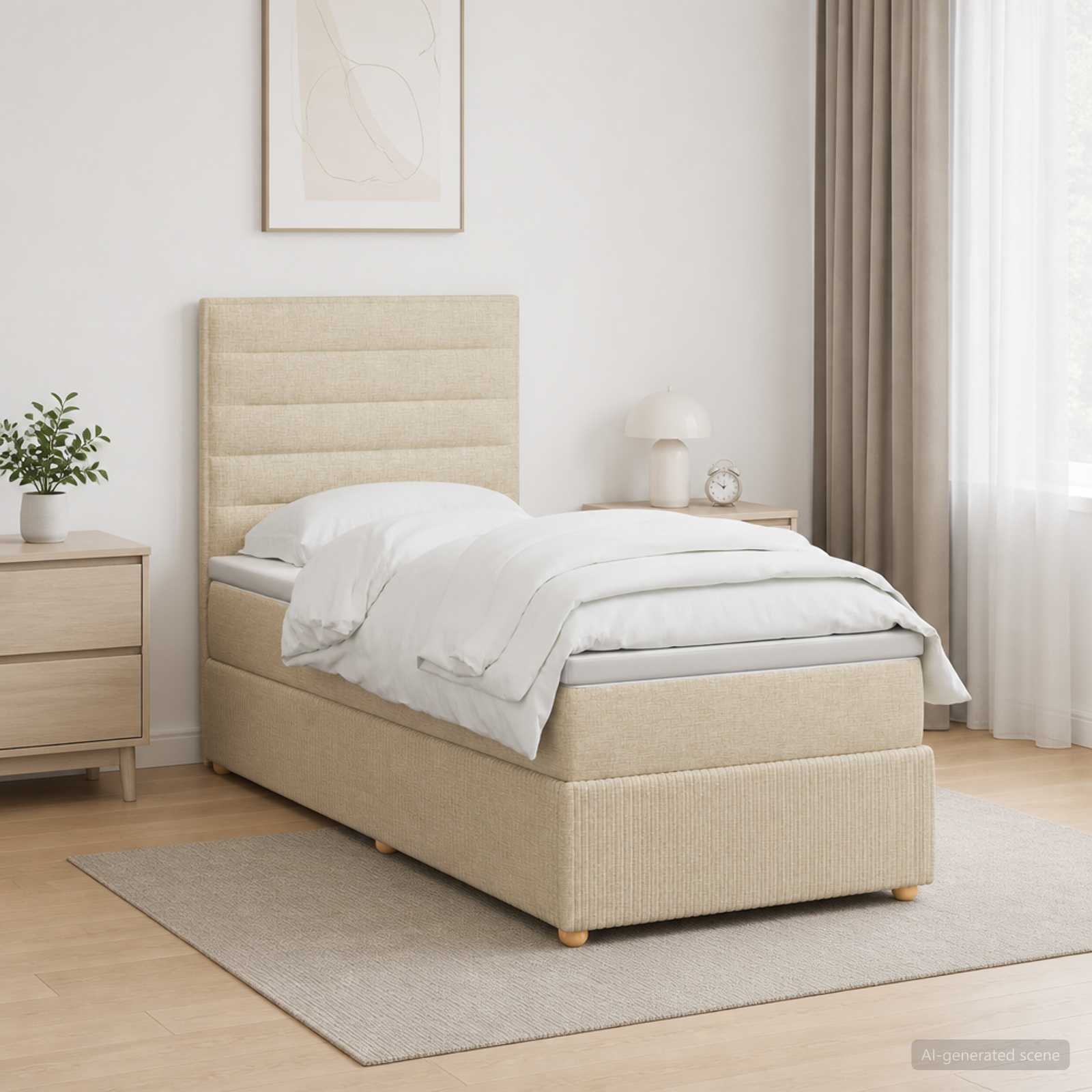 3455725_1.jpg vidaXL LED boxspring posteľ s matracom Krémová 80 x 200 cm Látka – Obrázok 1