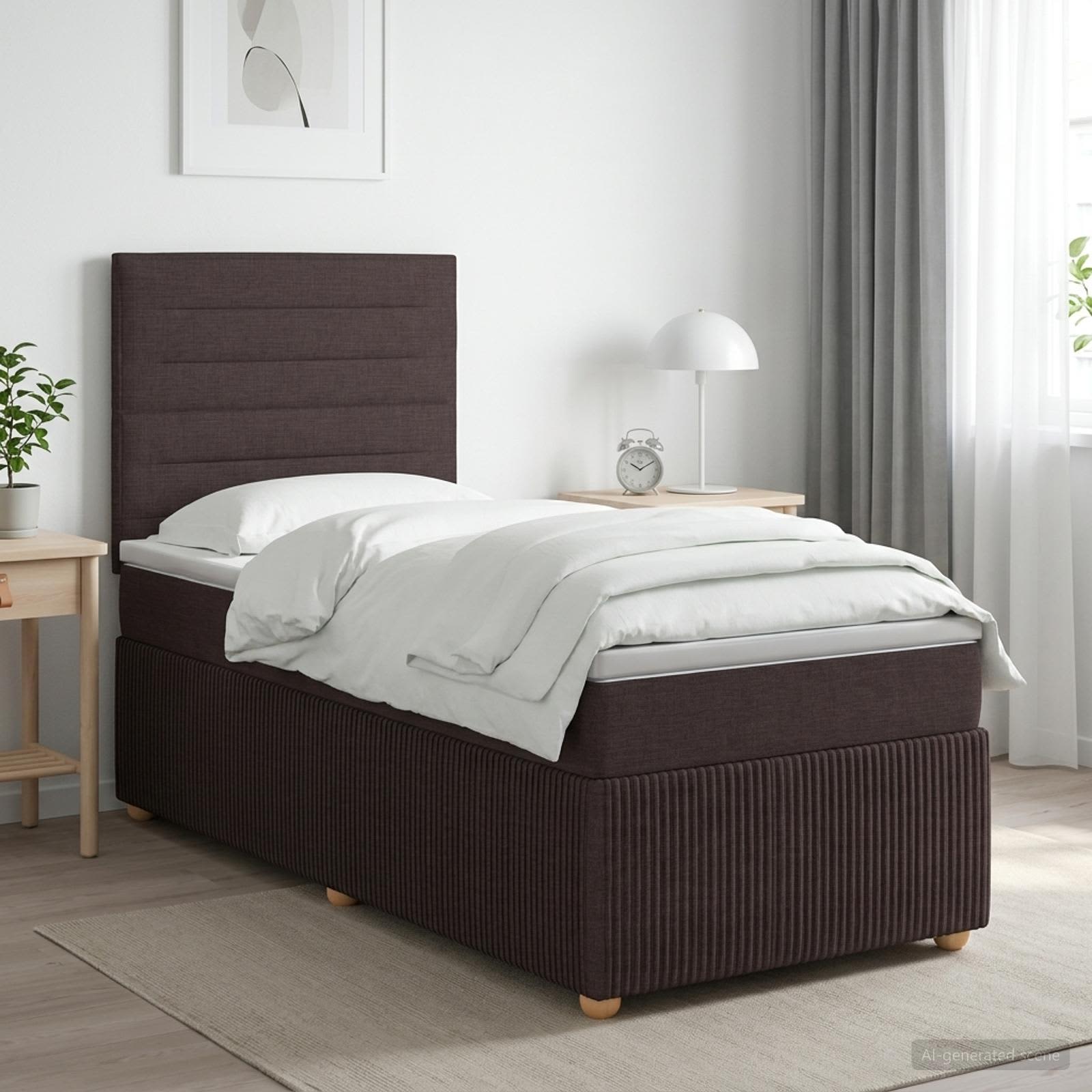 3455765_1.jpg vidaXL LED boxspring posteľ s matracom Tmavohnedá 90 x 200 cm Látka – Obrázok 1