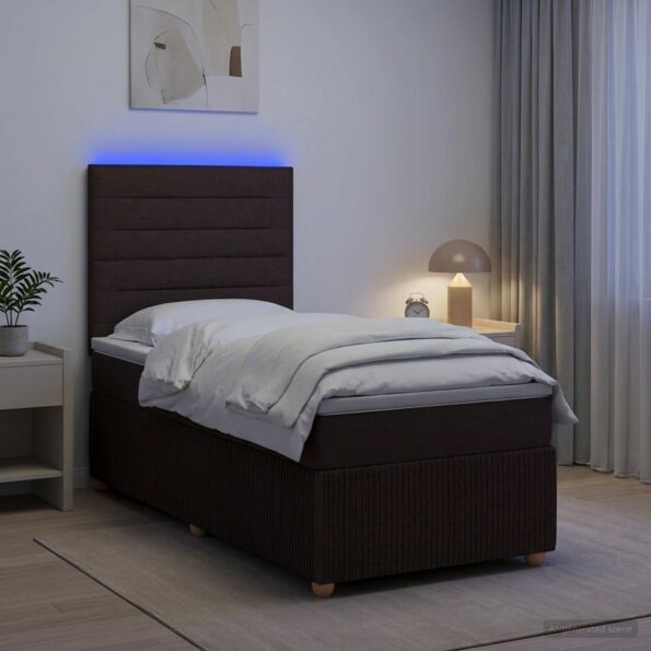 vidaXL LED boxspring posteľ s matracom Tmavohnedá 90 x 200 cm Látka – Obrázok 4