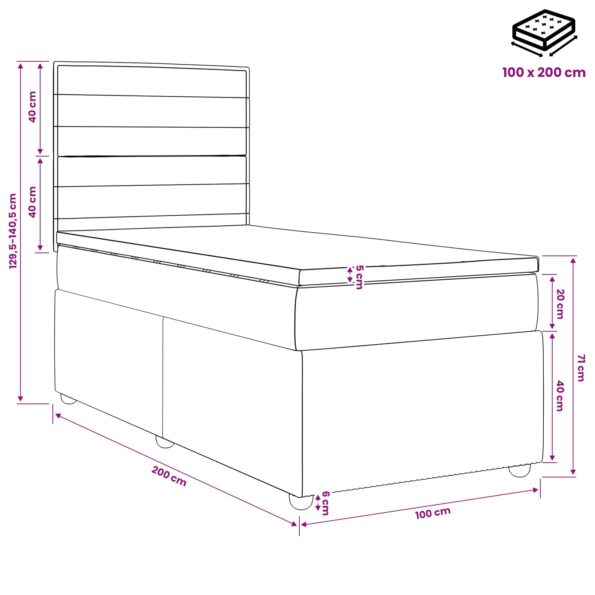 vidaXL LED boxspring posteľ s matracom Sivohnedá 100 x 200 cm Látka – Obrázok 11