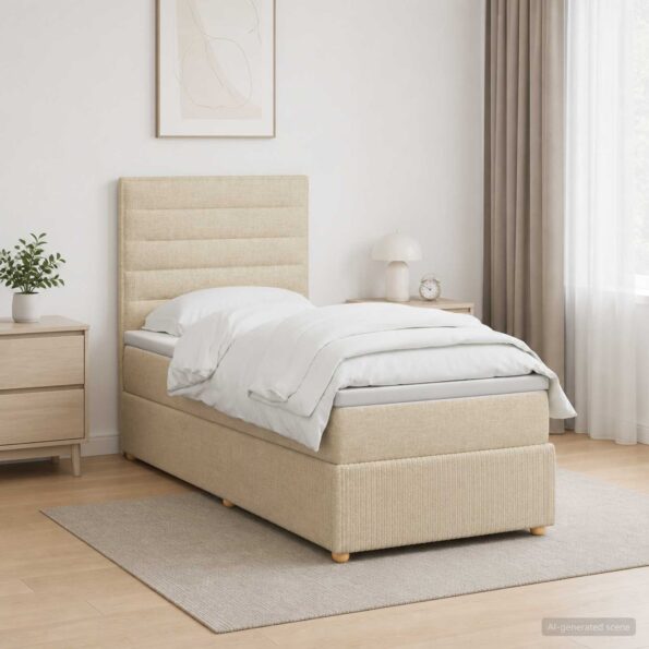 vidaXL LED boxspring posteľ s matracom Krémová 100 x 200 cm Látka – Obrázok 12
