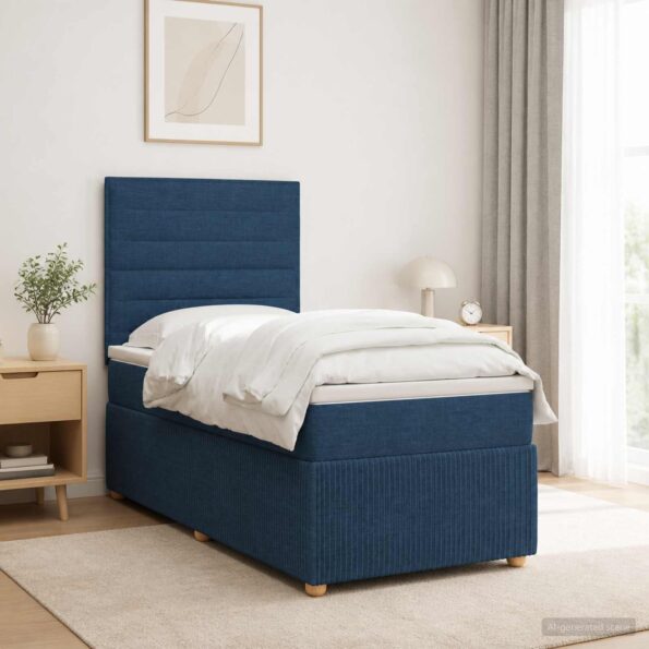 vidaXL LED boxspring posteľ s matracom Modrá 100 x 200 cm Látka – Obrázok 4