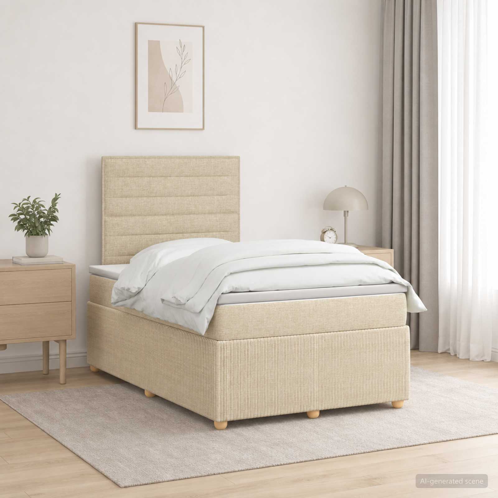 3455809_1.jpg vidaXL LED boxspring posteľ s matracom Krémová 120 x 190 cm Látka – Obrázok 1