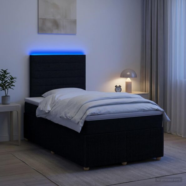 vidaXL LED boxspring posteľ s matracom Čierna 120 x 200 cm Látka – Obrázok 12
