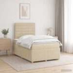 vidaXL LED boxspring posteľ s matracom Krémová 120 x 200 cm Látka