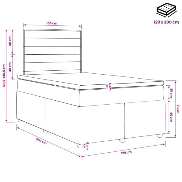 vidaXL LED boxspring posteľ s matracom Krémová 120 x 200 cm Látka – Obrázok 11