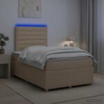 vidaXL LED boxspring posteľ s matracom Krémová 120 x 200 cm Látka – Obrázok 4