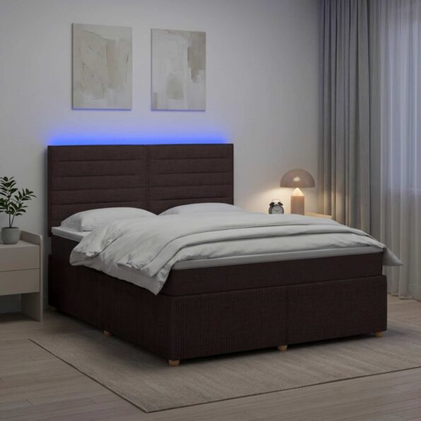 vidaXL LED boxspring posteľ s matracom Tmavohnedá 140 x 190 cm Látka – Obrázok 4