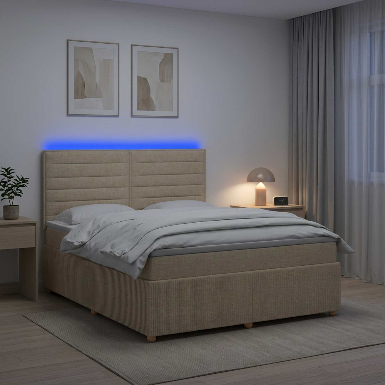 3455851_1.jpg vidaXL LED boxspring posteľ s matracom Krémová 140 x 190 cm Látka – Obrázok 1